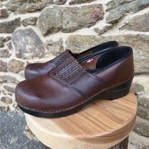 Sanita Brown Leather Slip-On Professional Clogs